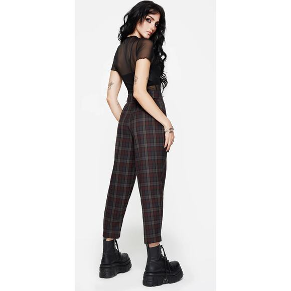 Disturbia Kalma Check Tie Belt Tapered Trouser Pant Womens Size 6 New Plaid - Picture 3 of 10